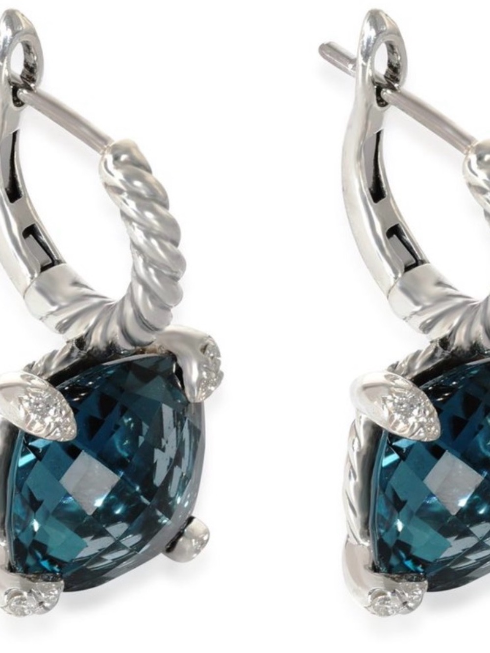 David Yurman Silver Earrings with Hampton Blue Topaz and Diamond accents. - Picture 2 of 3